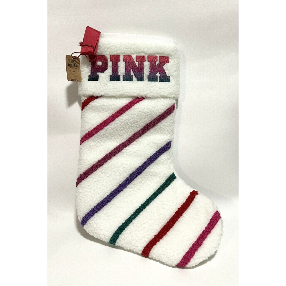 Victoria's Secret Pink Stocking Stuffer Sock Sherpa Multi Color Striped